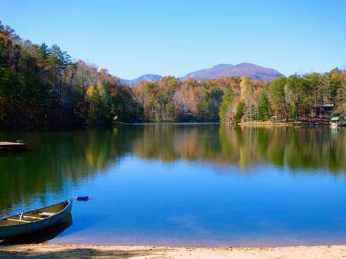 Autumn colors at Mirror Lake Riverbend Lake Lure